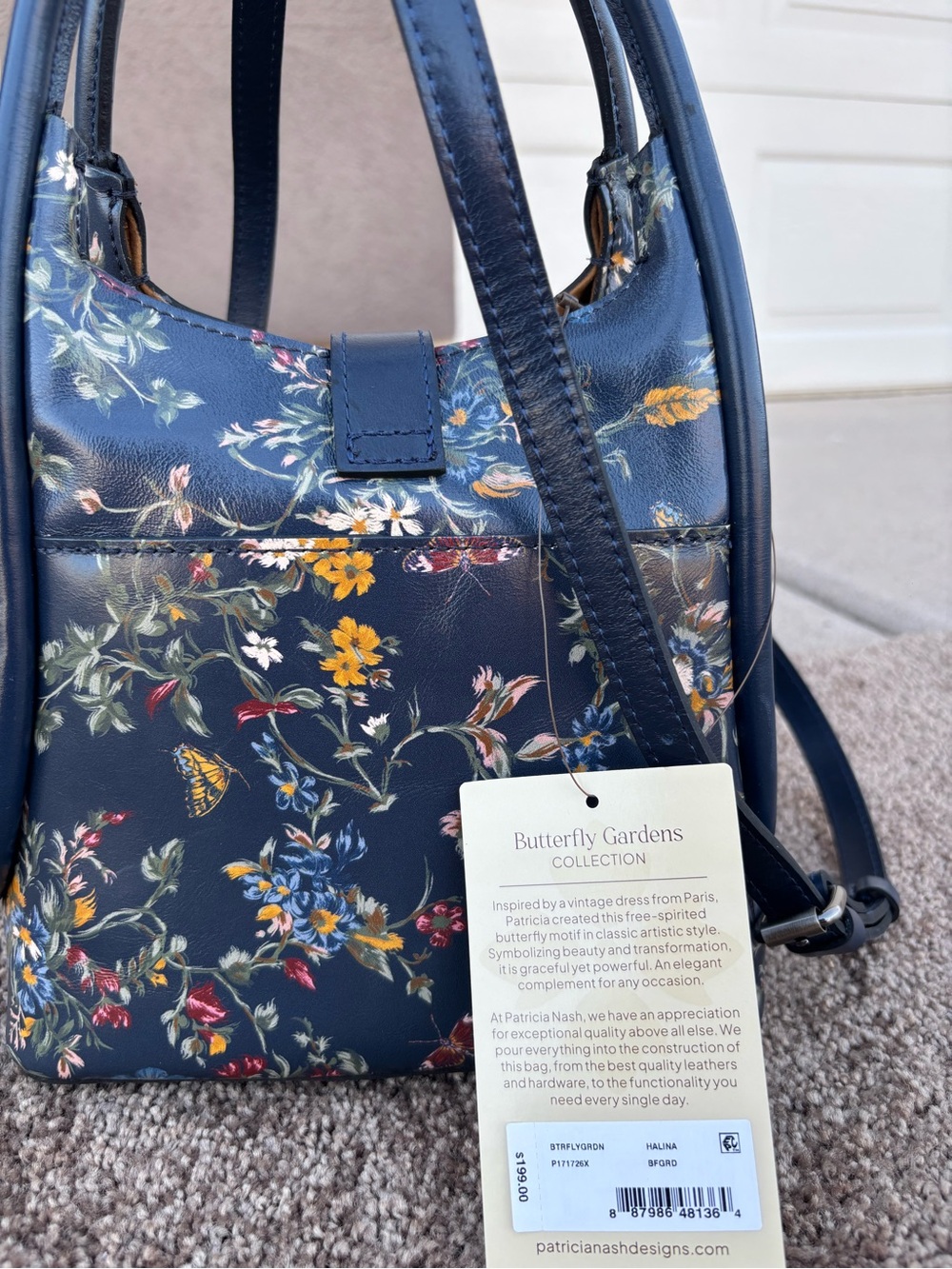 NWT Patricia Nash Navy Floral Leather Shoulder Bag.Halina style - Picture 2 of 6